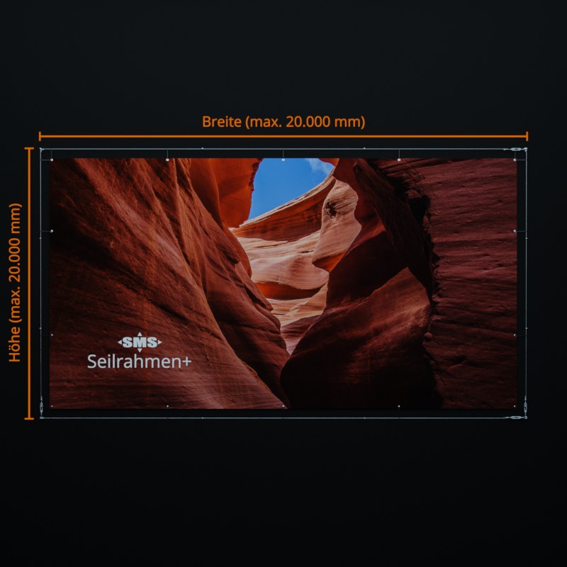 Maximale Dimensionen des Seilrahmen+ 20 Meter Breite und Höhe