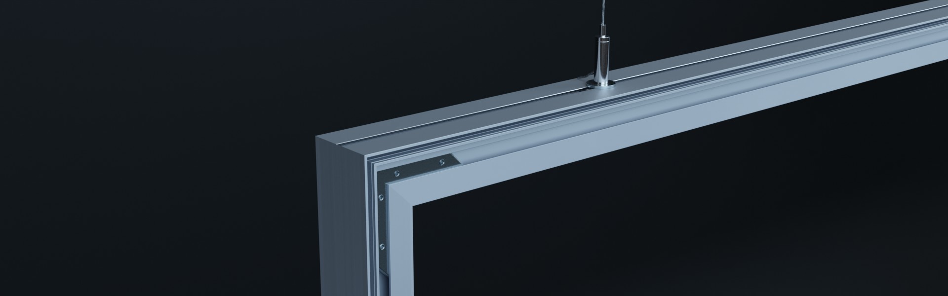 AluFrame duo: Aluminium Profilschienen mit Eckverbindern und Drahtseilhaltern und 1,5 mm Stahlseil