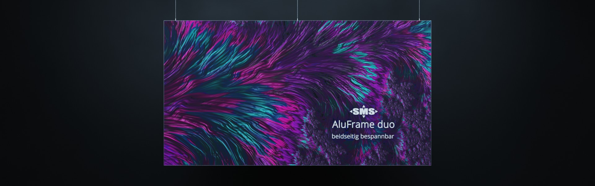 AluFrame duo: Beidseitig bespannbarer Spannrahmen aus Alumnium für Darstellung großformatiger Textildrucke