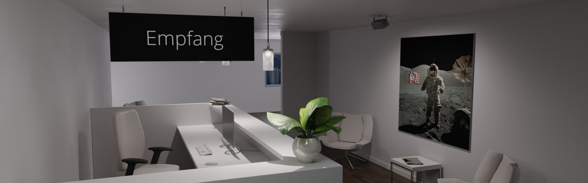Textildruck zur Beschilderung und Kennzeichnung. Hier von der Decke mit Drahtseil und Drahtseilhaltern