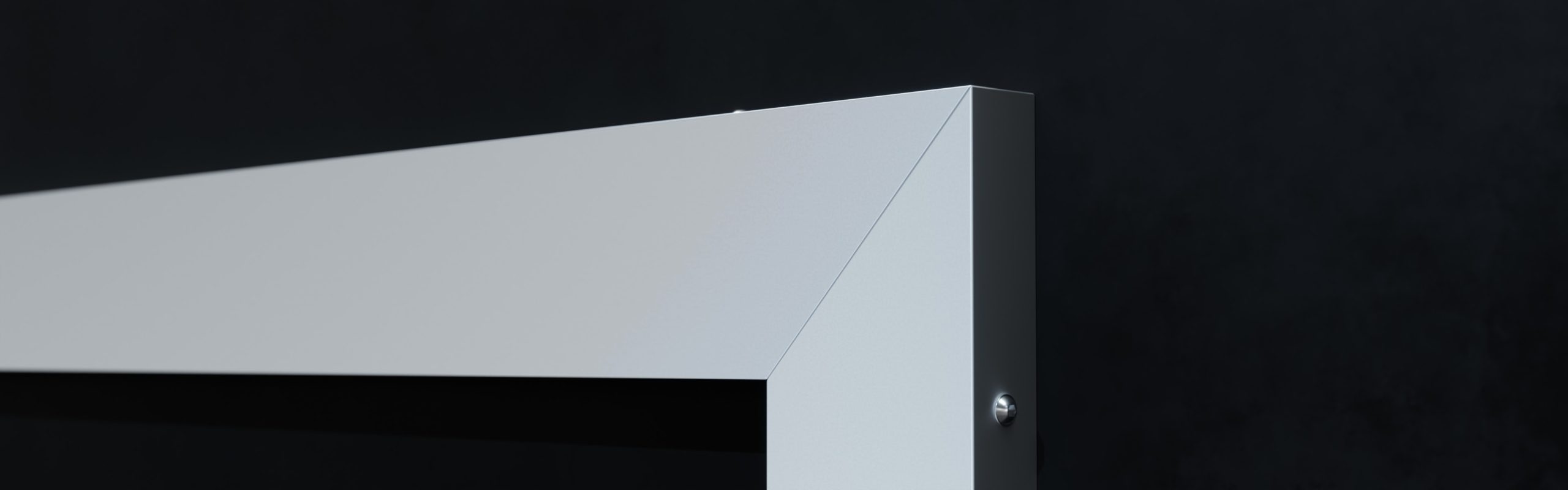 Flat Frame+: Ansicht der oberen, rechten Ecke der Aluminiumblende