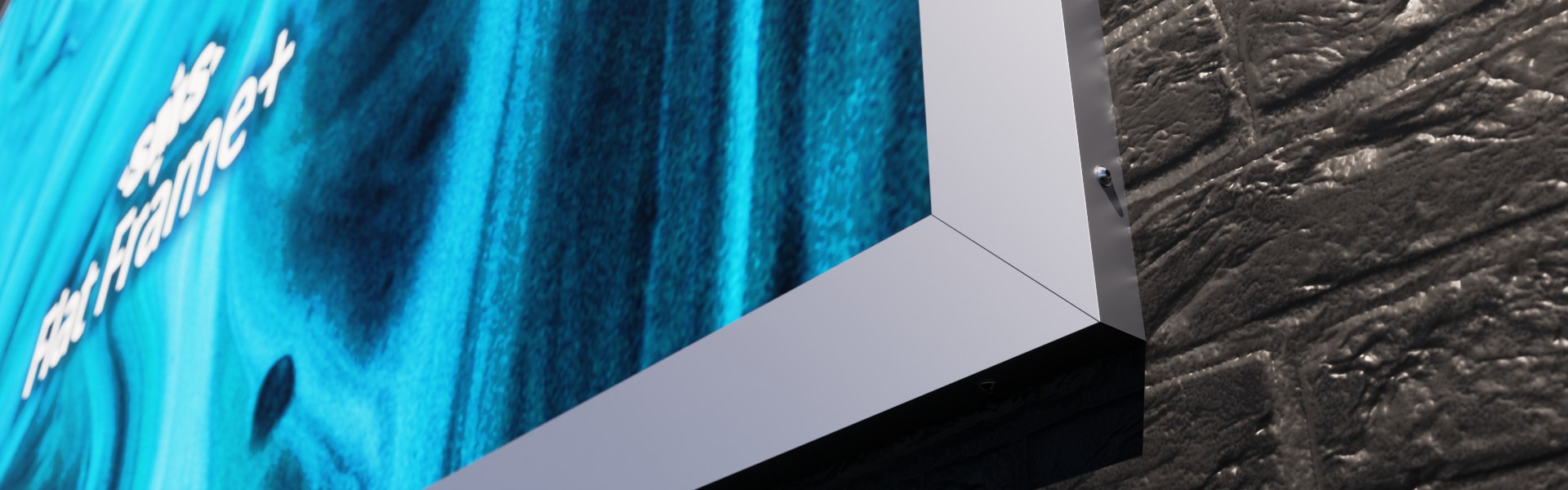 Flat Frame+: Ansicht der unteren, rechten Ecke der Aluminiumblende