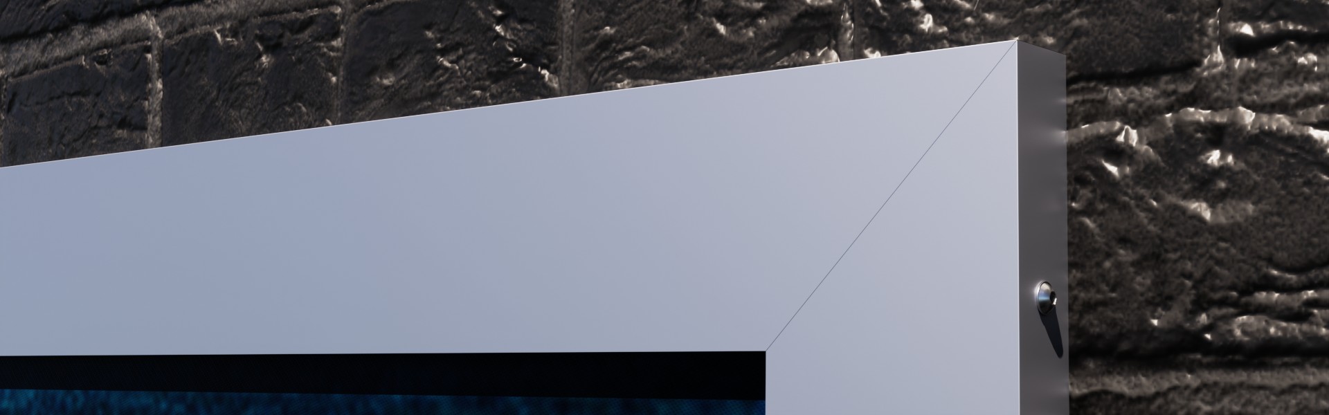 Flat Frame+: Ansicht der oberen, rechten Ecke der Aluminiumblende