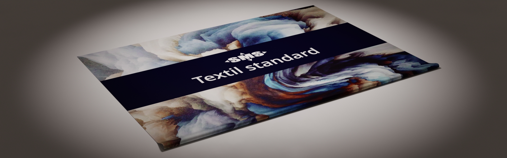 Stoffbanner: "Textil standard", Textildruck. Panorama-Vollansicht