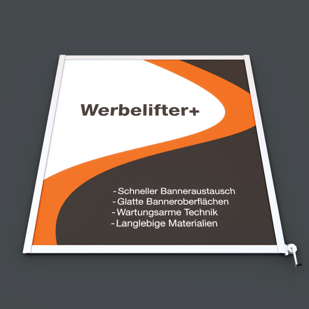 Werbelifter+: Liftsystem für die Befestigung von Fassadenwerbung mit Werbebannern