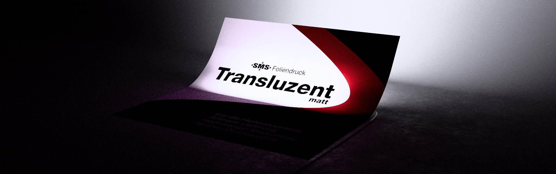 Foliendruck "Transluzent": Laminierter Digitaldruck auf lichtdurchlässiger Klebefolie, hinterleuchtet, Ansicht vorne rechts.