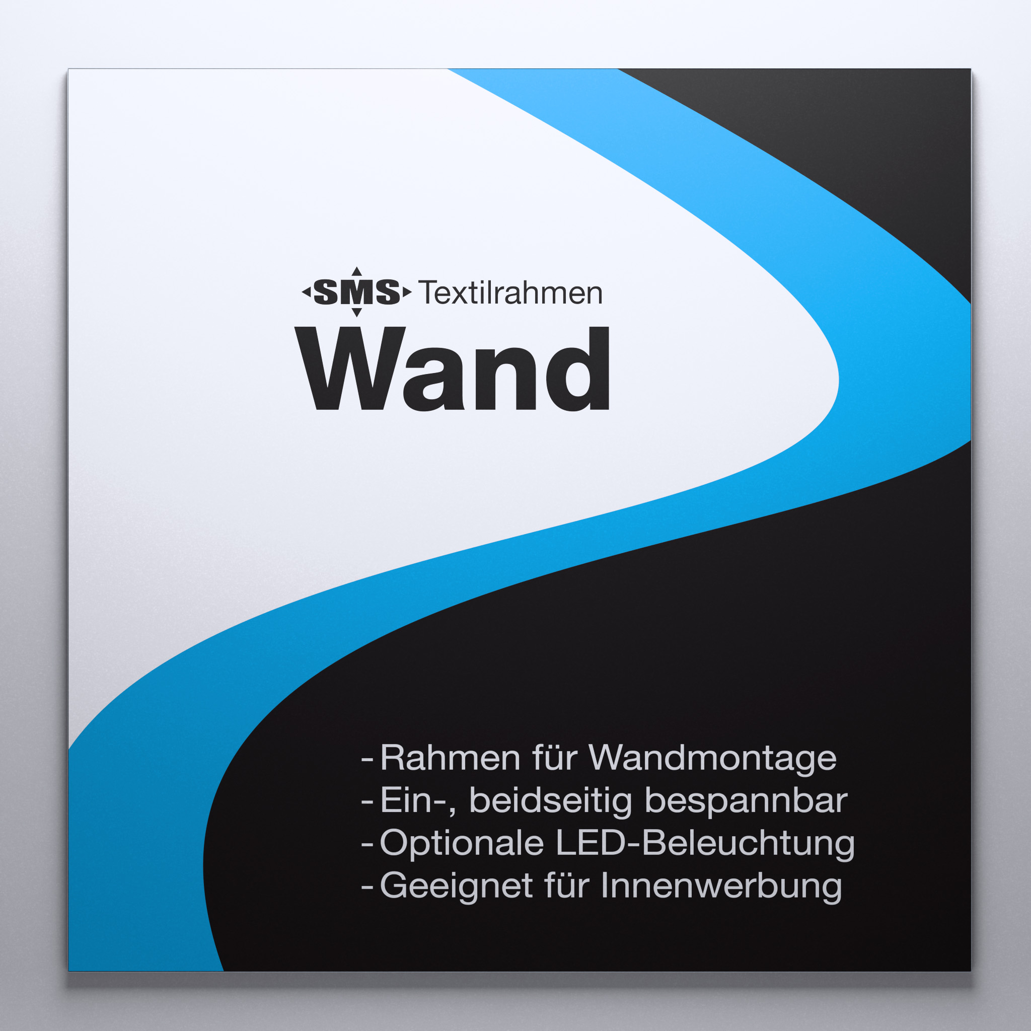 Textilrahmen für die Wandmontage, Frontansicht.