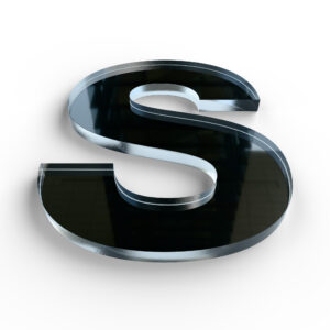 Beispielbild Acrylglas, Kantenverarbeitung: Kanten unpoliert und Dekoration: Folie durchgefärbt rückseitig.