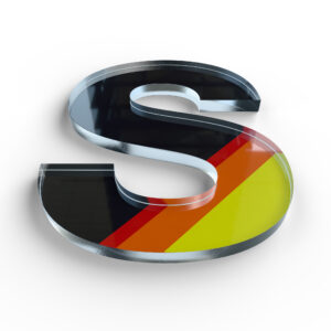 Beispielbild Acrylglas, Kantenverarbeitung: Kanten unpoliert und Dekoration: Foliendruck rückseitig.